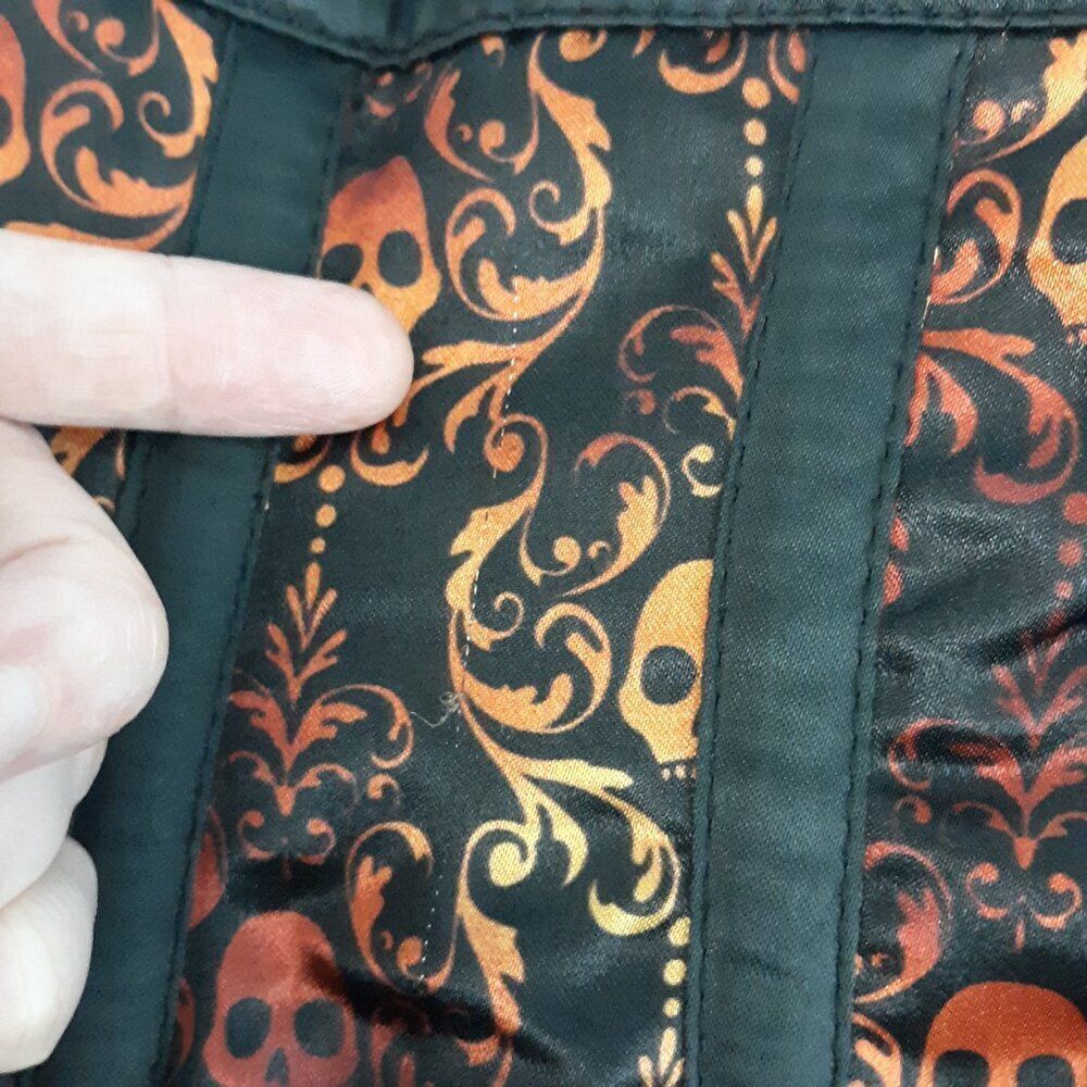 25"-28" Medium S Lavish Black Orange Ombre Skulls waist cincher corset Halloween - Picture 4 of 8